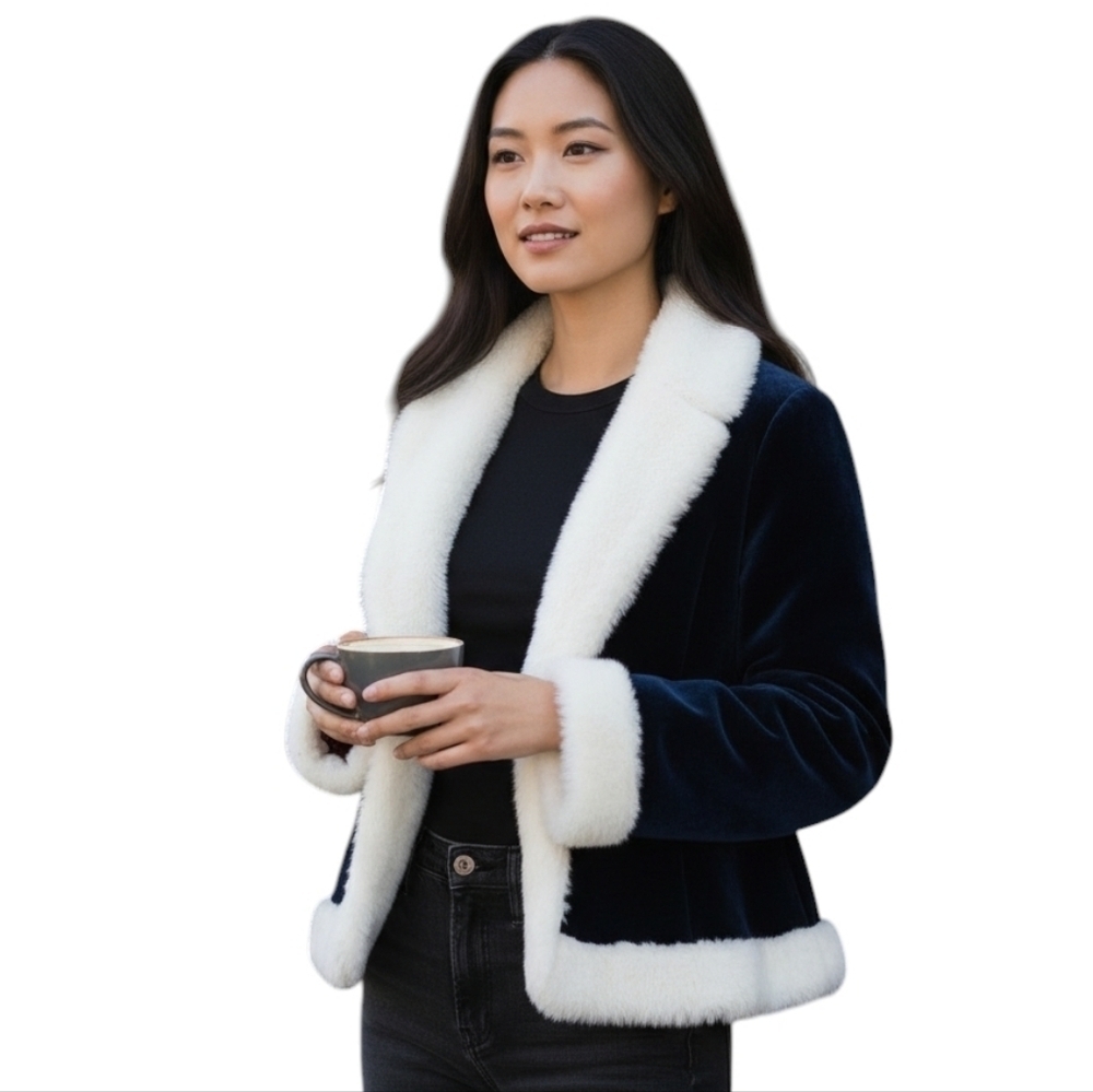 Vintage Navy Blue Faux Fur Shearling Coat